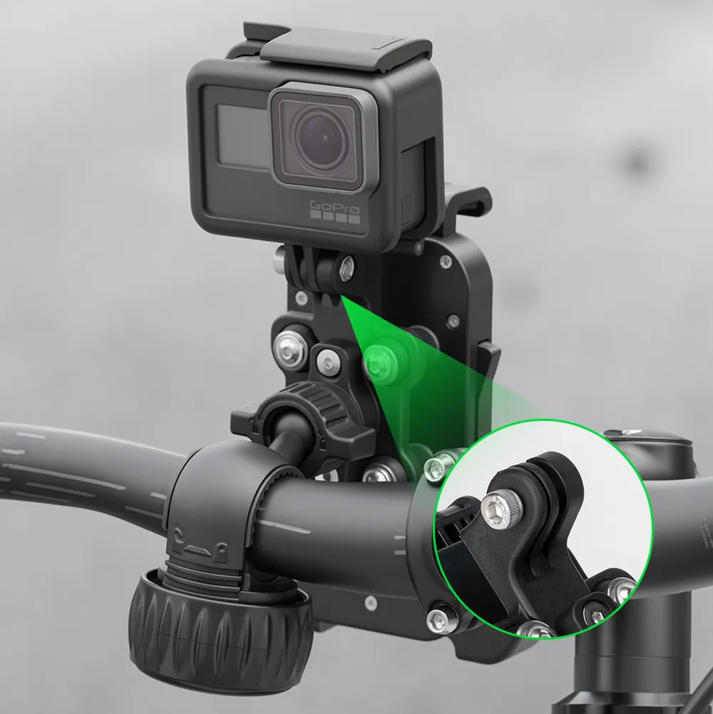 GUB P19 phone holder with an action camera on its accessory mount