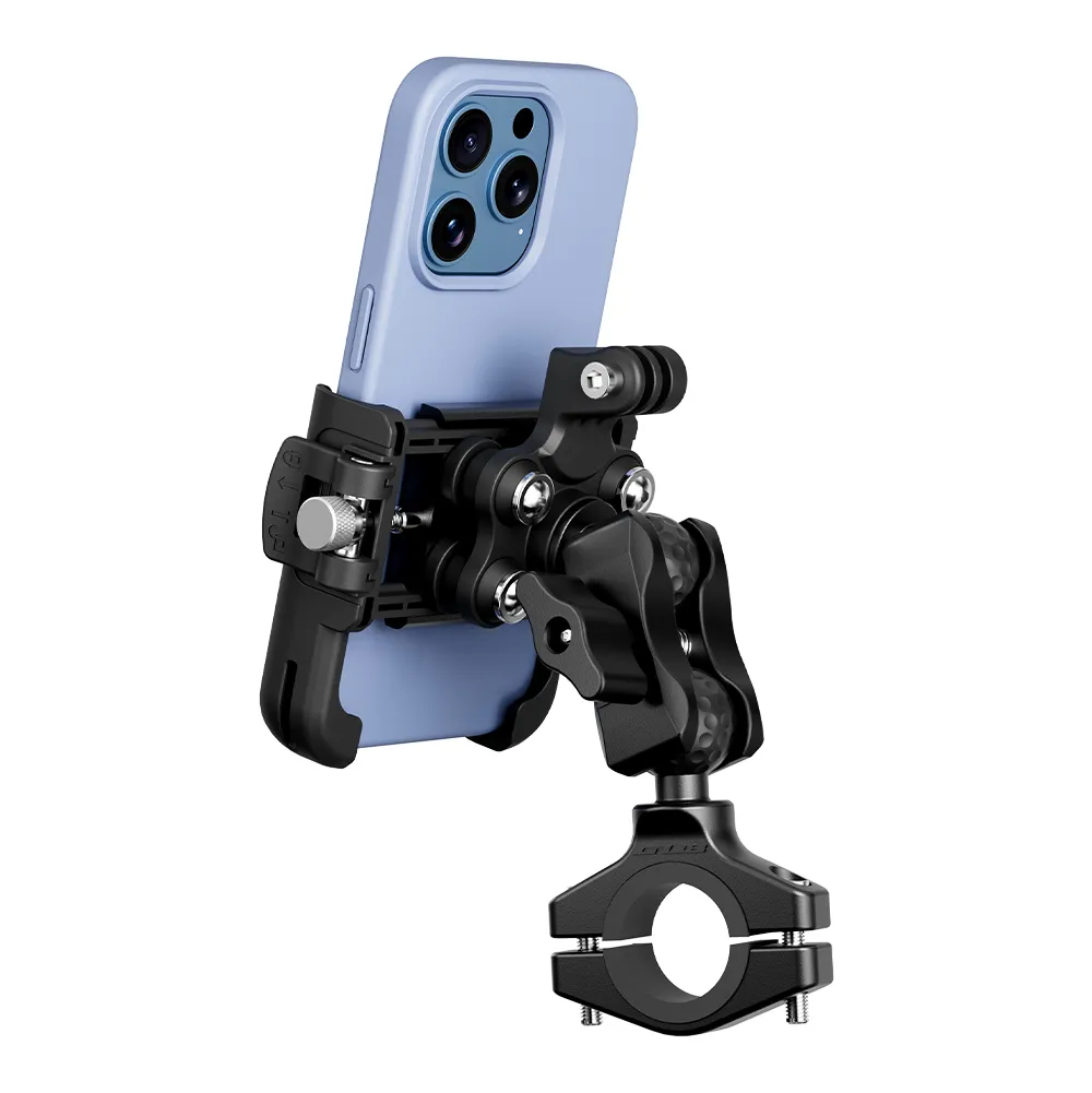 GUB P55 phone mount holding a phone, with handlebar clamp