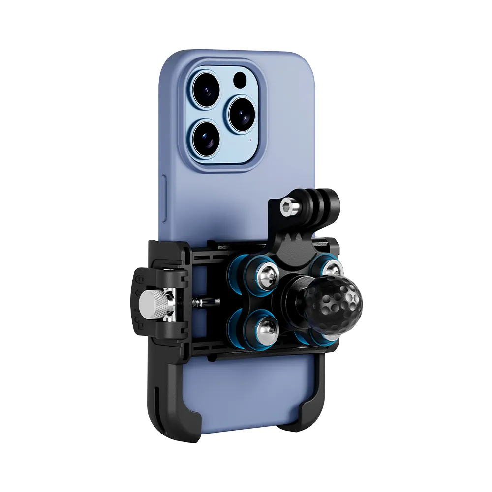 GUB P55 phone mount with an action camera attached