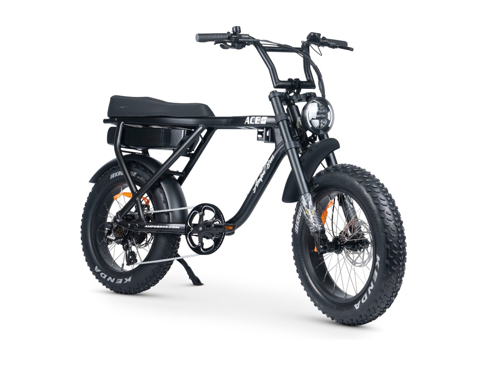 Ampd Bros ACE-X Plus fat tyre e-bike, front three quarter view on white background