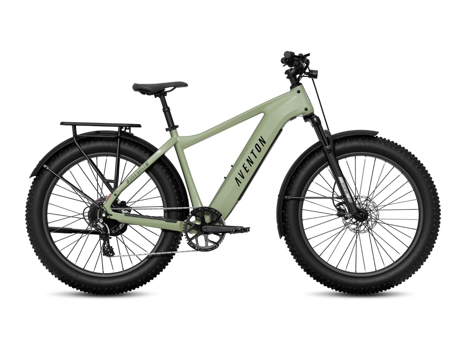 Aventon Aventure 3 fat tyre e-bike in matcha, side profile on white background