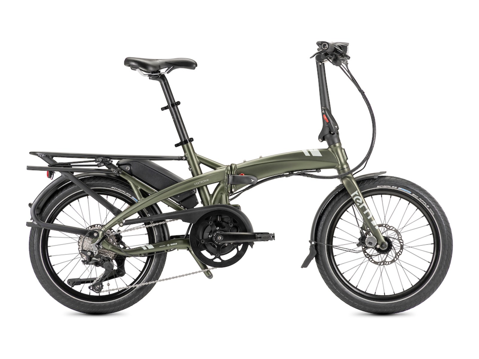 Tern Vektron S10 folding e-bike unfolded, side profile on white background