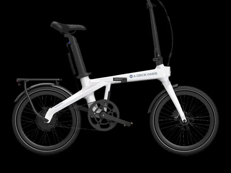 ADO Air Carbon Pro folding e-bike in pearly white, side profile on white background