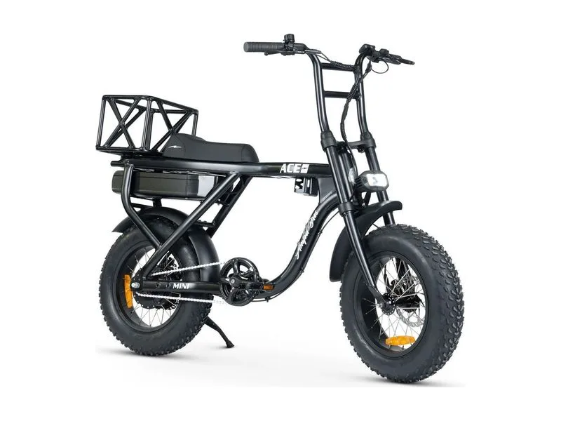 AMPD Bros ACE-X Mini Single Seat compact fat tyre bike, studio view on white background