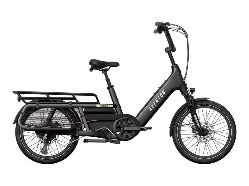 Aventon Abound LR full size cargo e-bike, side profile on white background