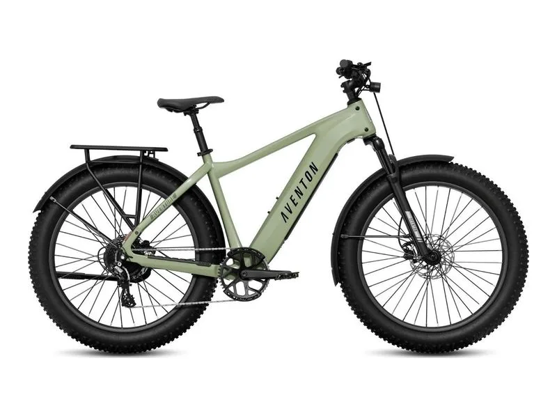 Aventon Aventure 3 fat tyre e-bike in matcha, side profile on white background