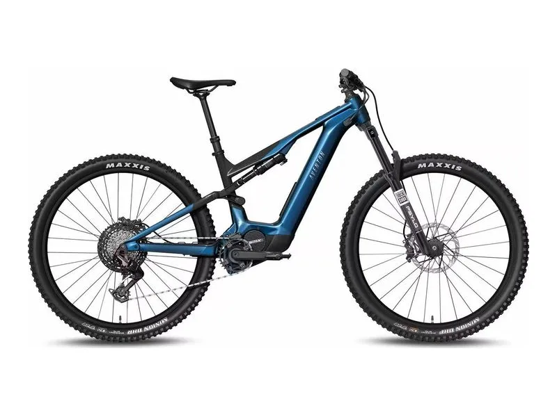 Aventon Current ADV dual suspension electric mountain bike in Blue Onyx, side profile on white background