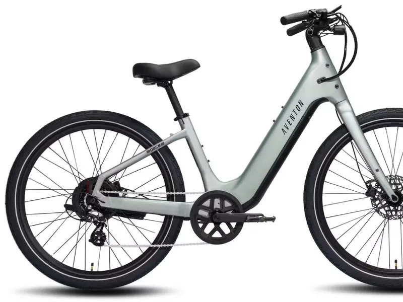 Aventon Pace 5 REC step-through cruiser e-bike, side profile on white background