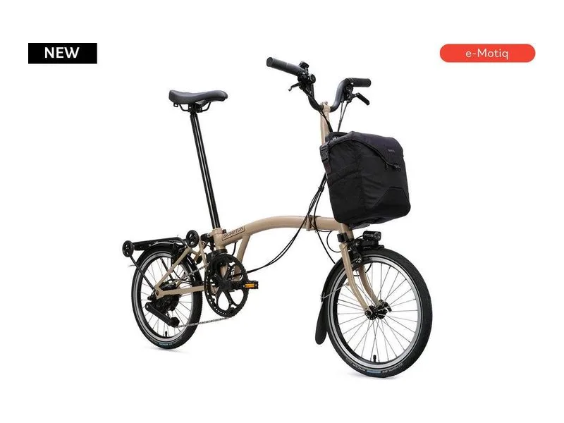 Brompton Electric C Line e-Motiq folding e-bike, side profile on white background