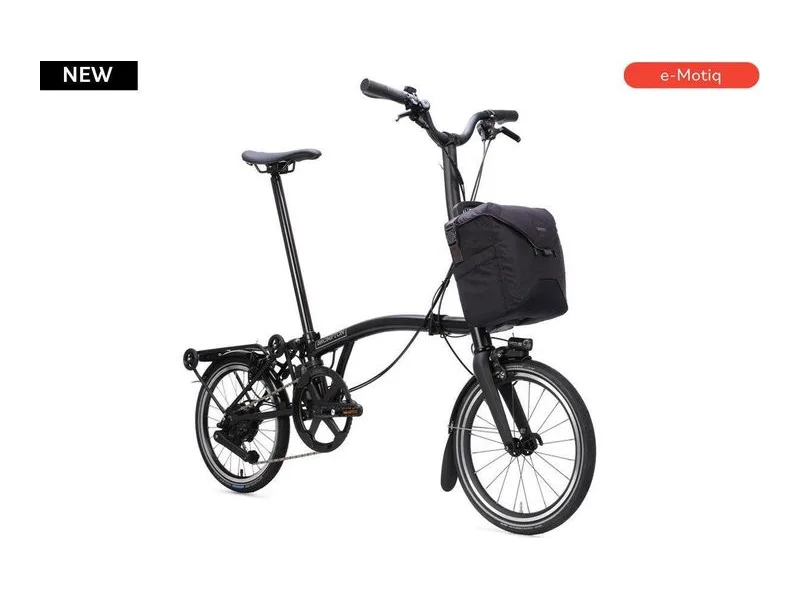 Brompton Electric P Line e-Motiq folding e-bike, side profile on white background