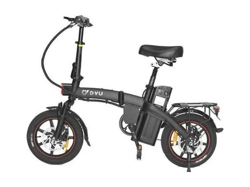 DYU A5 folding e-bike in black, side profile on white background