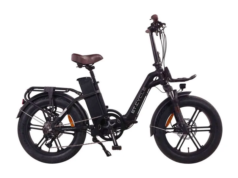 ET.Cycle F1000 folding fat tyre e-bike in matt black on a white background