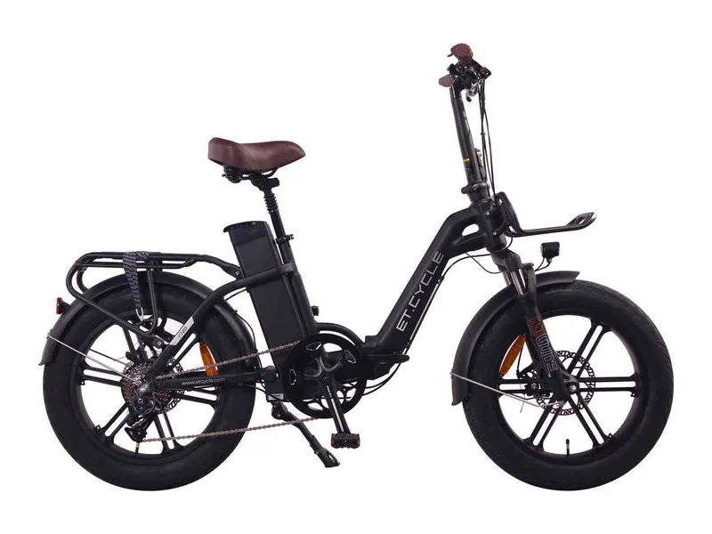 ET.Cycle F720 folding fat tyre e-bike in matt black on a white background