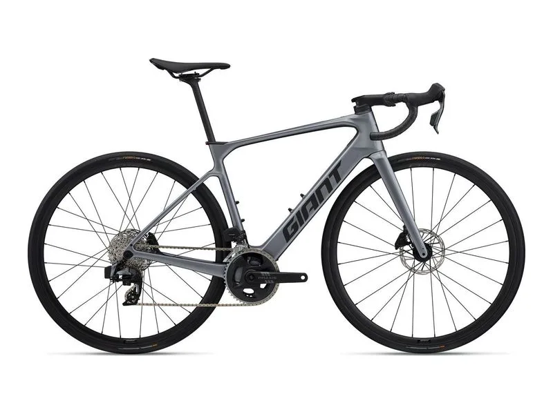 Giant Defy Advanced E+ Elite 2 e-bike, side profile on white background