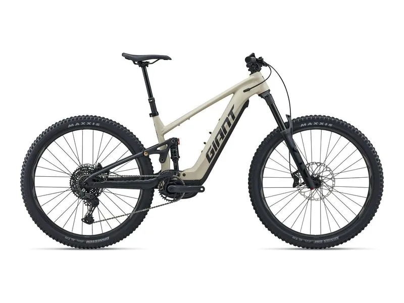 Giant Stance E plus 1 full suspension trail e-bike in almond black, side profile on white background