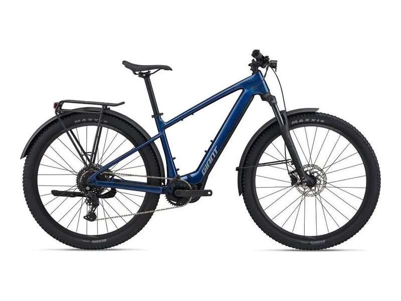 Giant Talon E plus EX hardtail commuter e-bike in metallic navy, side profile on white background