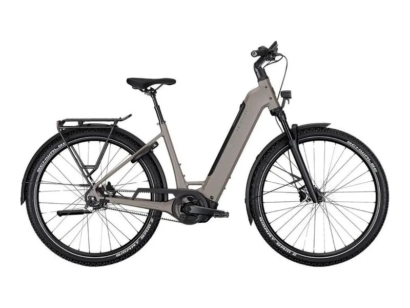 Kalkhoff Entice 3 Excite Belt Wave all-terrain e-bike in grey, side profile on white background