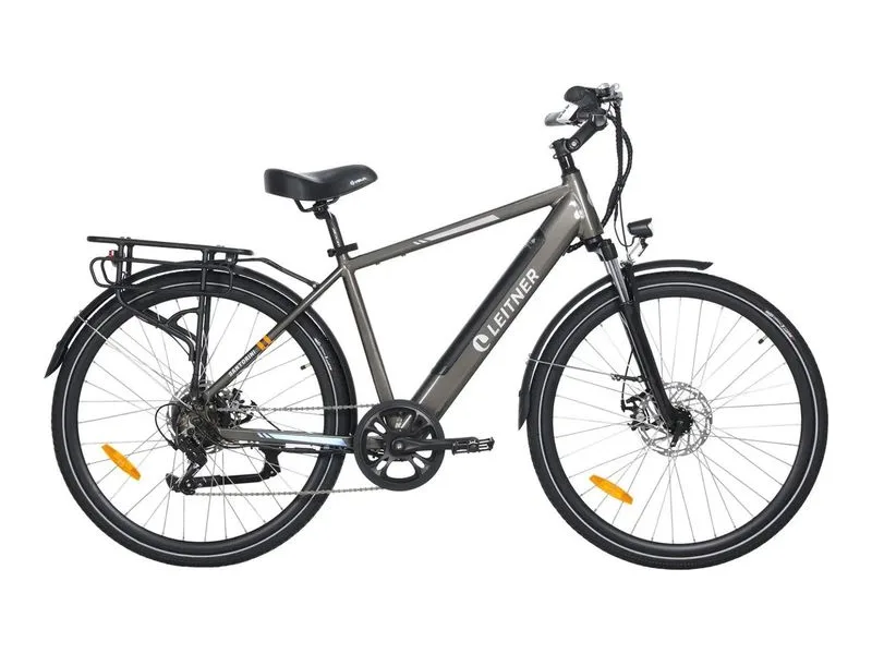 Leitner Santorini 700C step-over e-bike in grey, side profile on white background