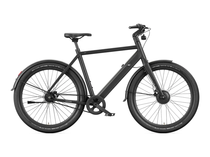 Lekker Amsterdam Urban 8sp e-bike in black, side profile on white background