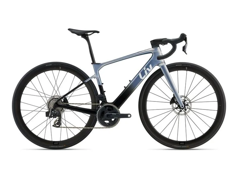 Liv Avail Advanced E+ Elite 1 women's carbon e-road bike, side profile on white background