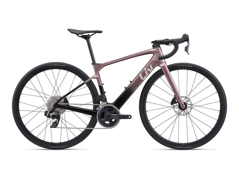 Liv Avail Advanced E+ Elite 2 women's carbon e-road bike, side profile on white background