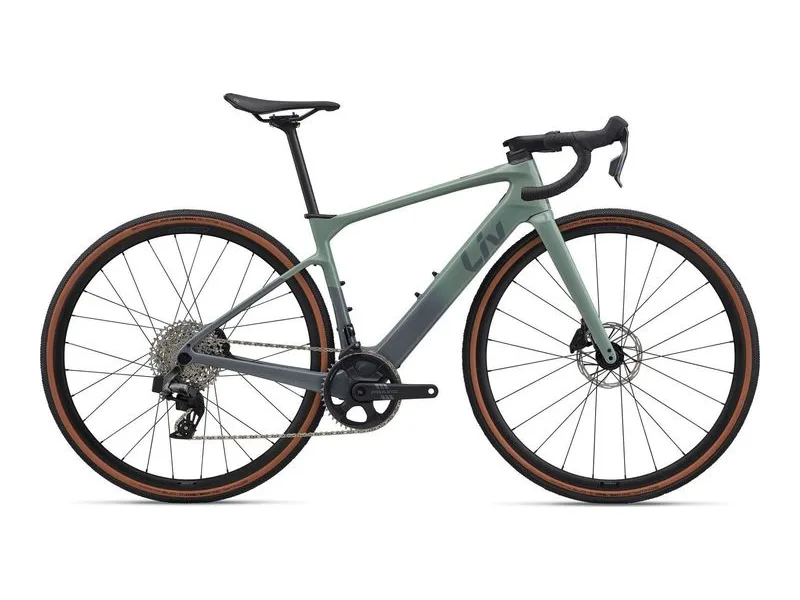 Liv Avail Advanced E+ Elite AR women's carbon e-road bike, side profile on white background