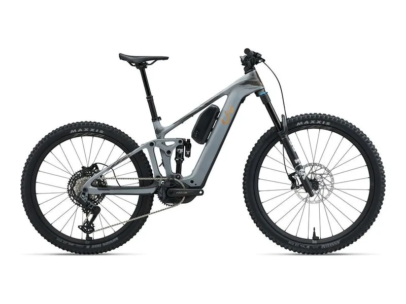 Liv Intrigue Advanced E+ 1 women's carbon trail e-MTB, side profile on white background