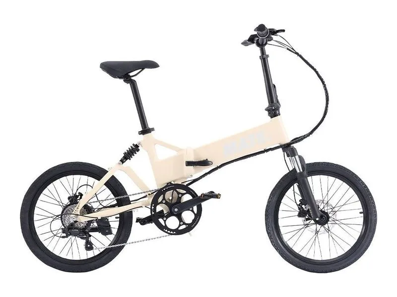 MATE ICON folding e-bike in ivory, side profile on white background