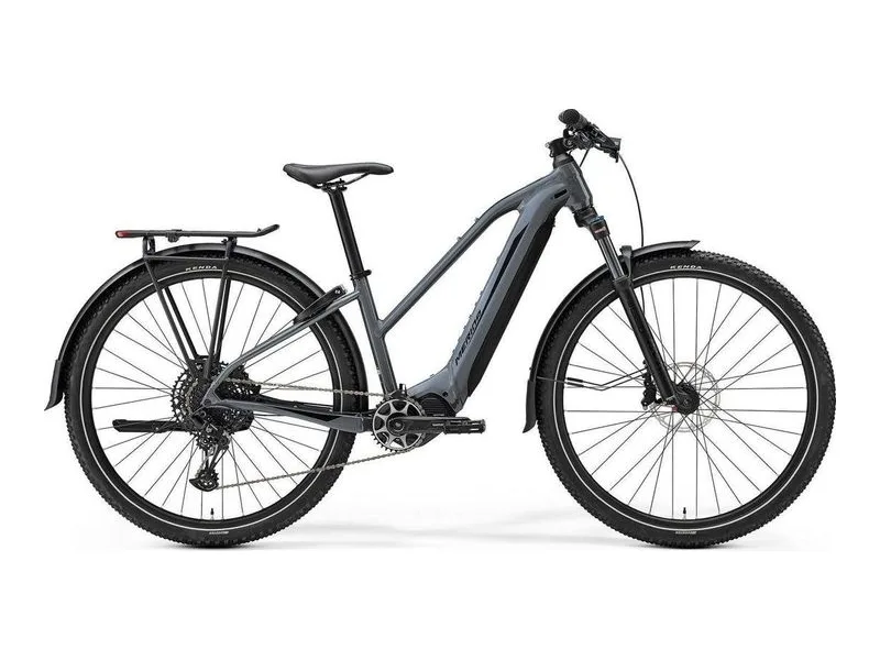 Merida eBIG.TOUR 675 EQ trekking commuter e-bike in cool grey, side profile on white background