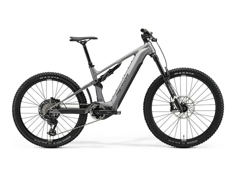 Merida eOne-Sixty 675 enduro e-MTB in gunmetal grey, side profile on white background