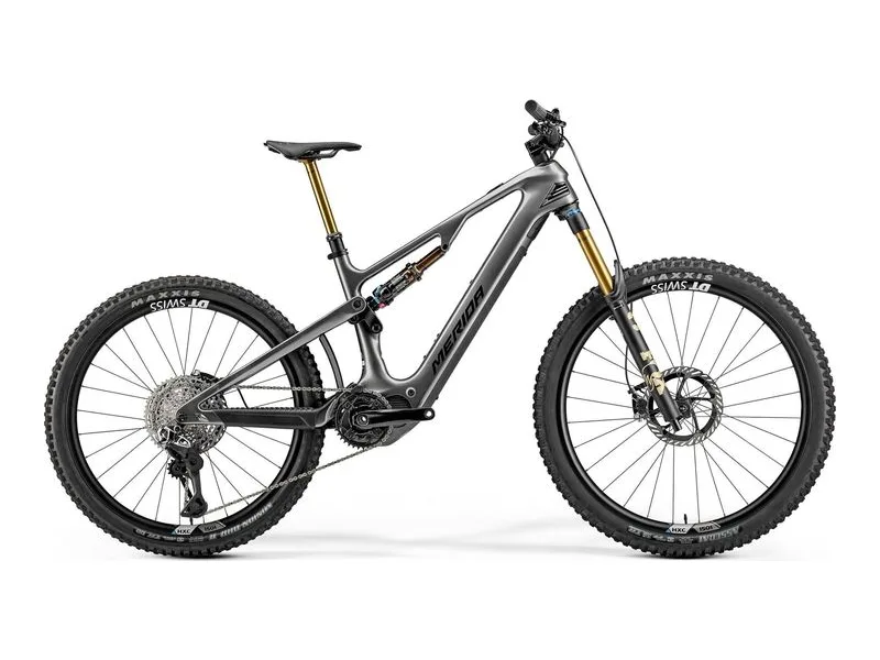 Merida eOne-Sixty Limited carbon eMTB in gunmetal grey, side profile on white background