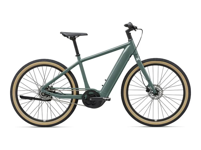 Momentum Transend E+ GTS in Abyssal Green, side profile studio photo