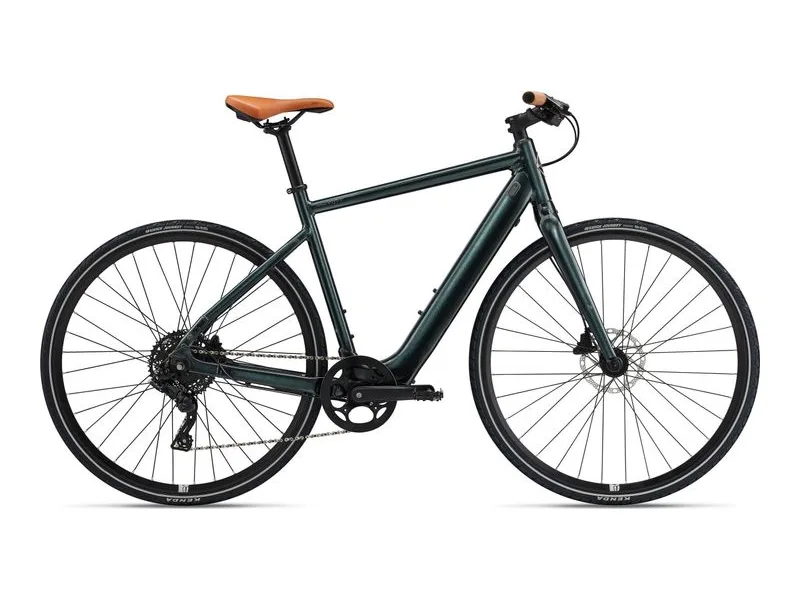 Momentum Voya E+ in Asphalt Green, side profile studio photo