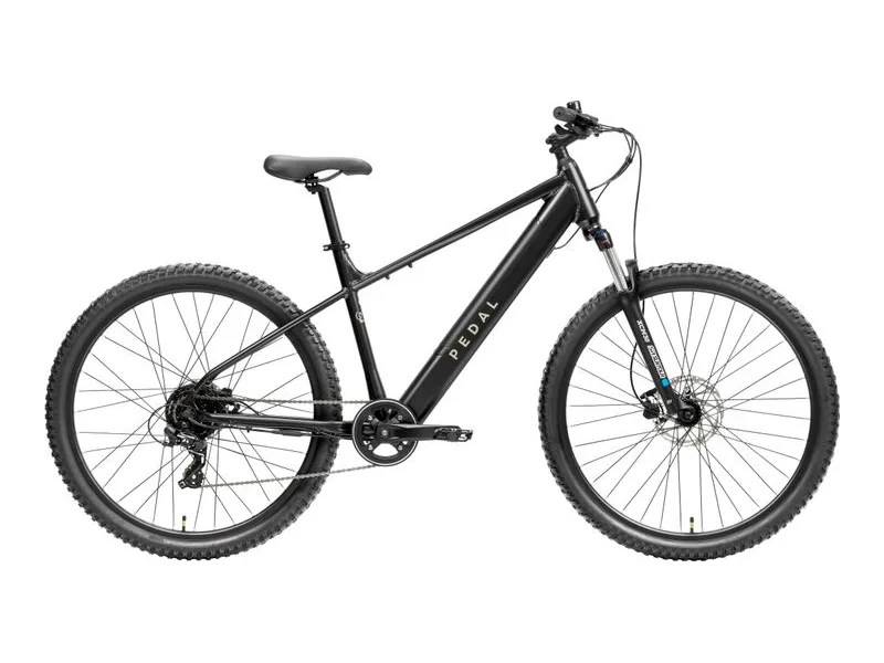 Pedal Coyote 3 hardtail electric mountain bike in satin anthracite, side profile on white background