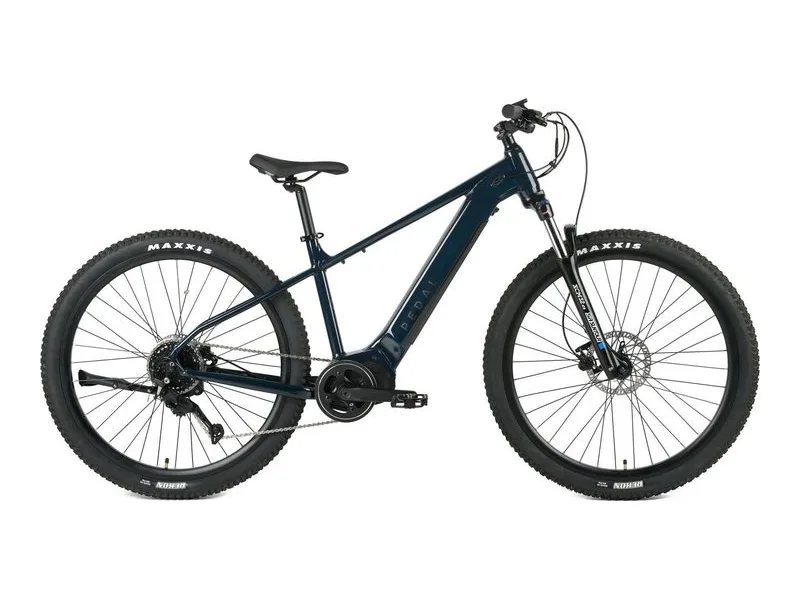 Pedal Lynx 3C hardtail electric mountain bike in dark navy, side profile on white background
