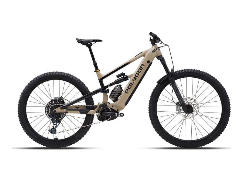 Polygon Siskiu TE with Bosch electric mountain bike, side profile on transparent background