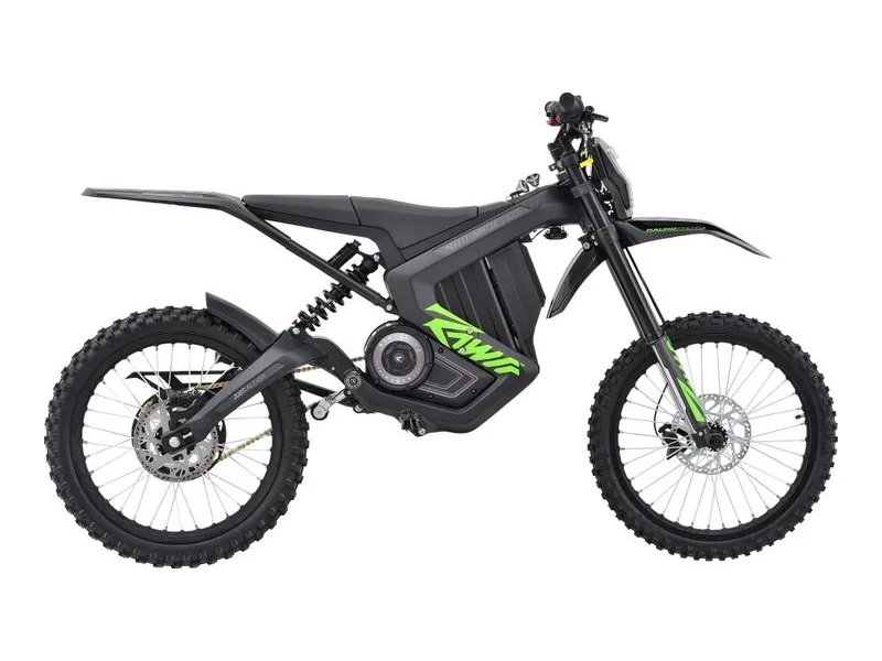Rawrr Mantis electric dirt bike, side profile on white background