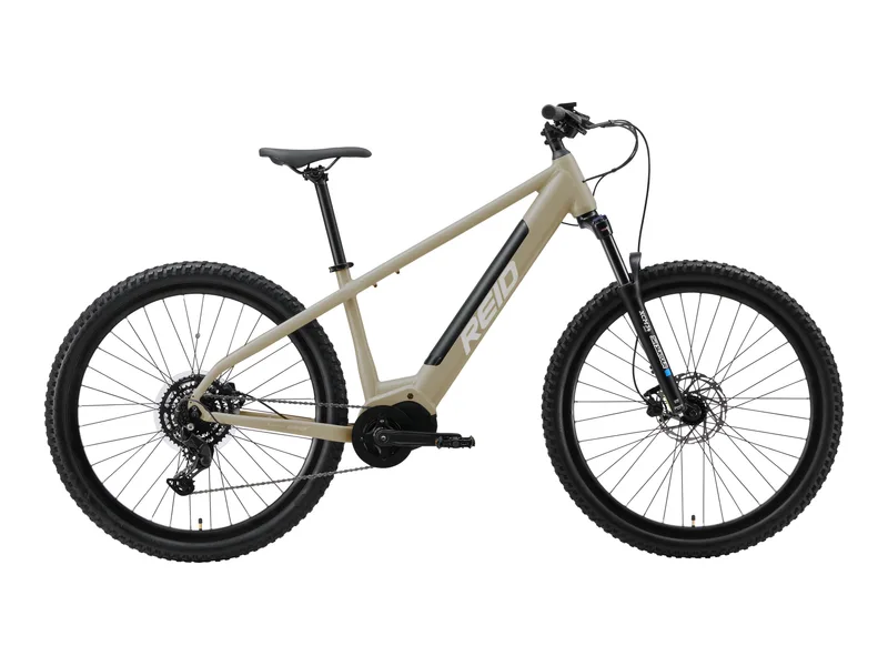 Reid E-Trail 2.0 hardtail electric mountain bike in Sand, side profile on white background