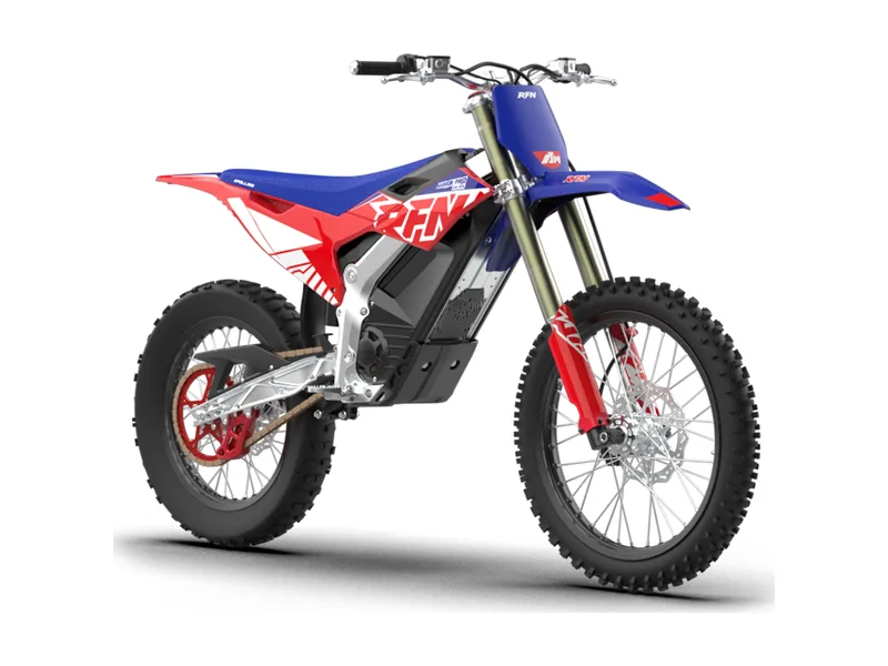 RFN Warrior Pro SX-E15 Plus+ electric dirt bike, side profile on white background