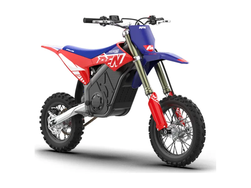 RFN Warrior Youth SX-E5 electric dirt bike, side profile on white background