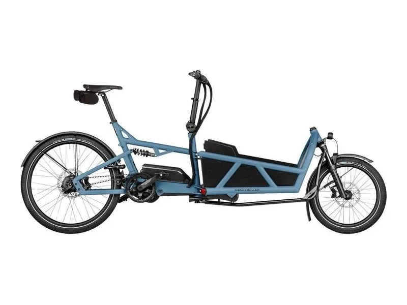 Riese and Muller Load5 60 full suspension cargo e-bike, side profile on white background
