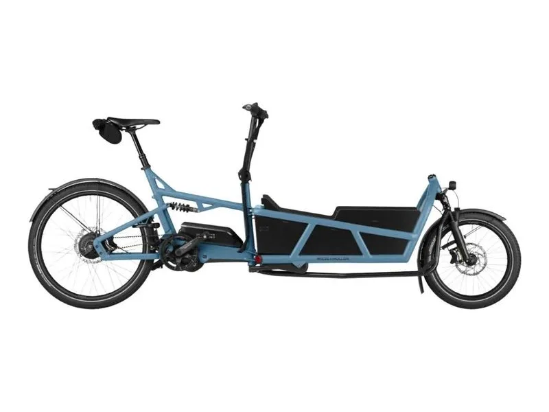 Riese and Muller Load5 75 full suspension cargo e-bike, side profile on white background