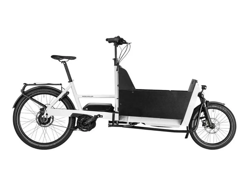Riese and Muller Transporter2 65 cargo e-bike, side profile on white background