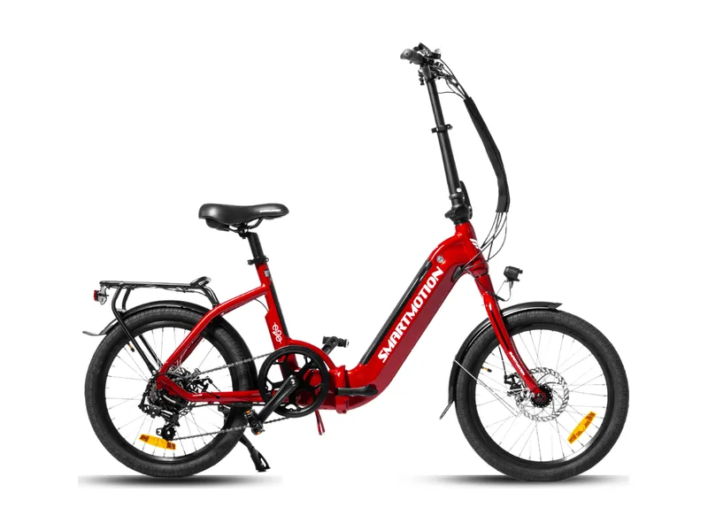 Smartmotion E20 folding e-bike in red, side profile on white background