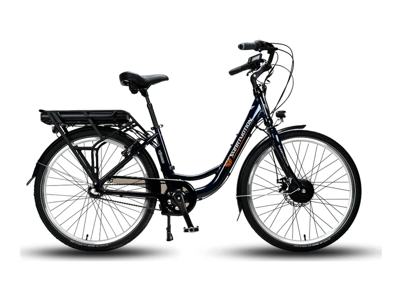 Smartmotion Essence step-through e-bike in blue, side profile on white background