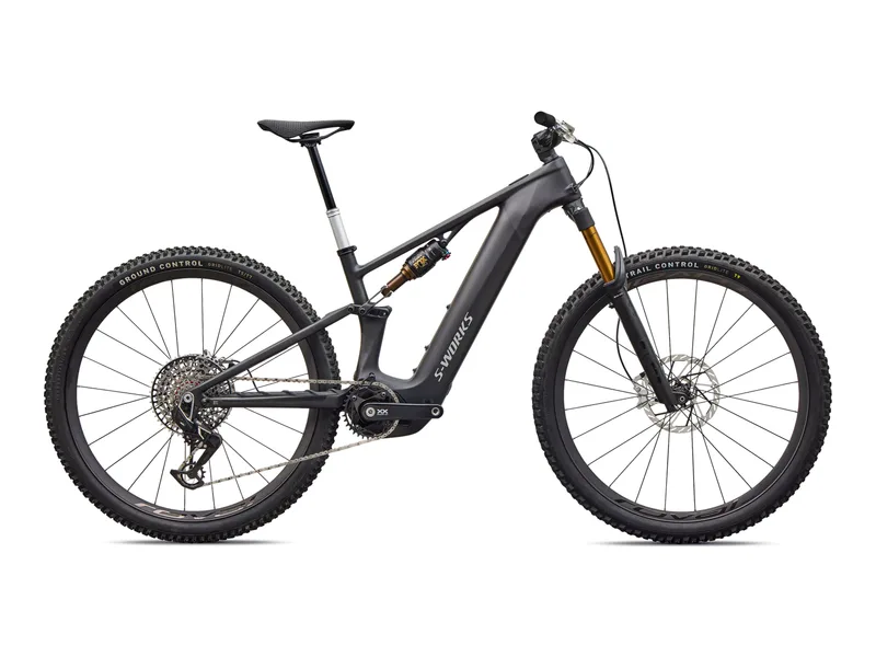 Specialized S-Works Turbo Levo R Ultralight, side profile on white background