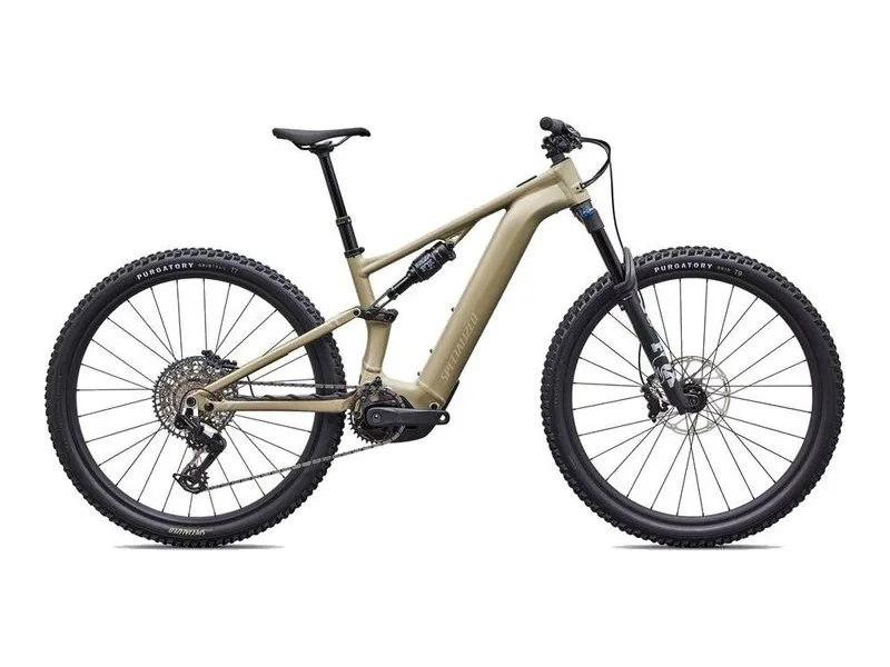 Specialized Turbo Levo R Comp Alloy trail e-MTB in sandstone, side profile on white background