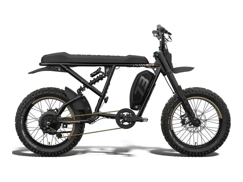 Super73 R Adventure Special Edition full suspension fat tyre e-bike in Bandit, side profile on white background