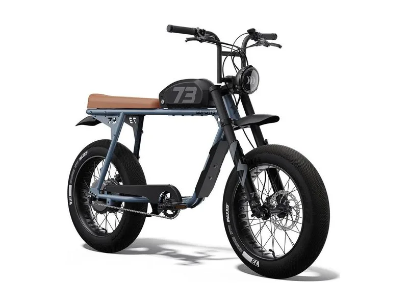 Super73 S2 Special Edition fat-tyre moped-style e-bike in panthro blue, front three quarter view on plain background