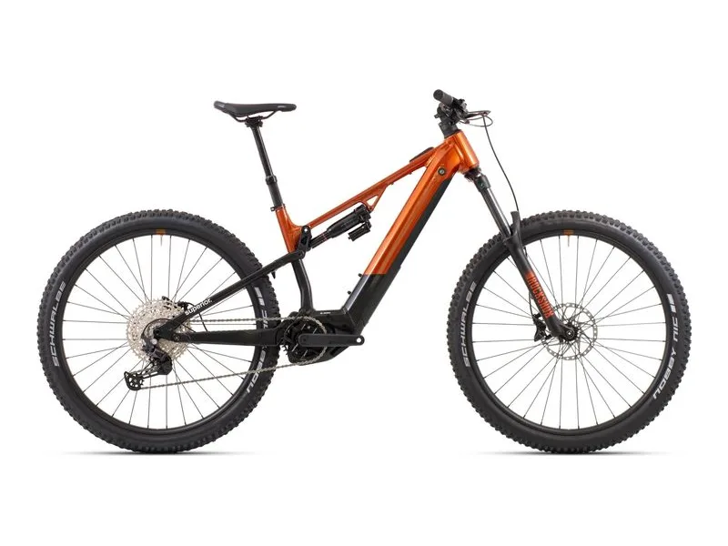 Superior eXF 9019 B dual suspension e-mountain-bike, side profile studio photo